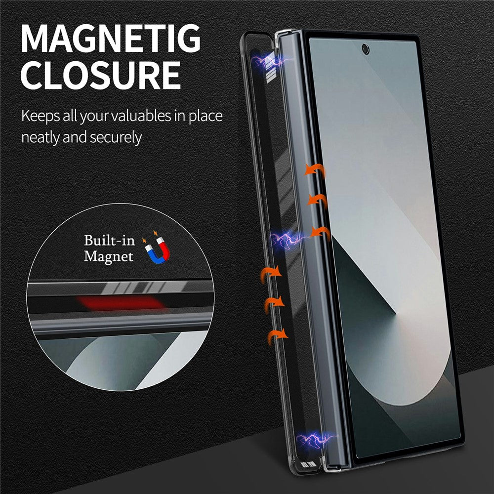 Til Samsung Galaxy Z TriFold 5G Magnetisk Telefoncover Dual Axis Stoftekstur Lædercover med 360° Roterende Ring Kickstand