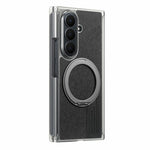 Til Samsung Galaxy Z TriFold 5G Magnetisk Telefoncover Dual Axis Stoftekstur Lædercover med 360° Roterende Ring Kickstand
