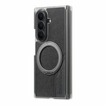 Til Samsung Galaxy Z TriFold 5G Magnetisk Telefoncover Dual Axis Stoftekstur Lædercover med 360° Roterende Ring Kickstand