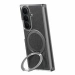 Til Samsung Galaxy Z TriFold 5G Magnetisk Telefoncover Dual Axis Stoftekstur Lædercover med 360° Roterende Ring Kickstand