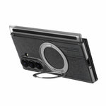 Til Samsung Galaxy Z TriFold 5G Magnetisk Telefoncover Dual Axis Stoftekstur Lædercover med 360° Roterende Ring Kickstand