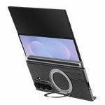 Til Samsung Galaxy Z TriFold 5G Magnetisk Telefoncover Dual Axis Stoftekstur Lædercover med 360° Roterende Ring Kickstand