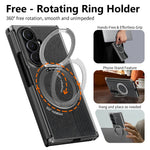 Til Samsung Galaxy Z TriFold 5G Magnetisk Telefoncover Dual Axis Stoftekstur Lædercover med 360° Roterende Ring Kickstand