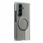 Til Samsung Galaxy Z TriFold 5G Magnetisk Telefoncover Dual Axis Stoftekstur Lædercover med 360° Roterende Ring Kickstand