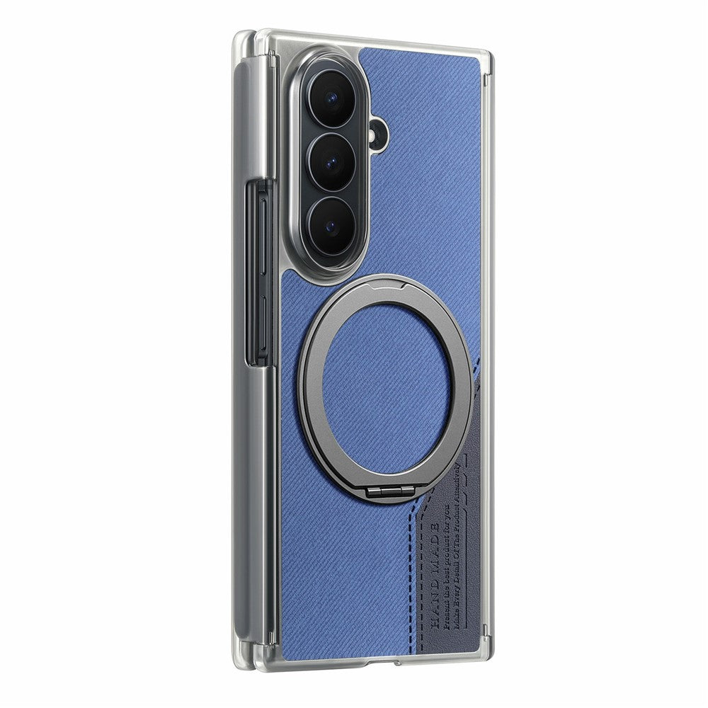 Til Samsung Galaxy Z TriFold 5G Magnetisk Telefoncover Dual Axis Stoftekstur Lædercover med 360° Roterende Ring Kickstand