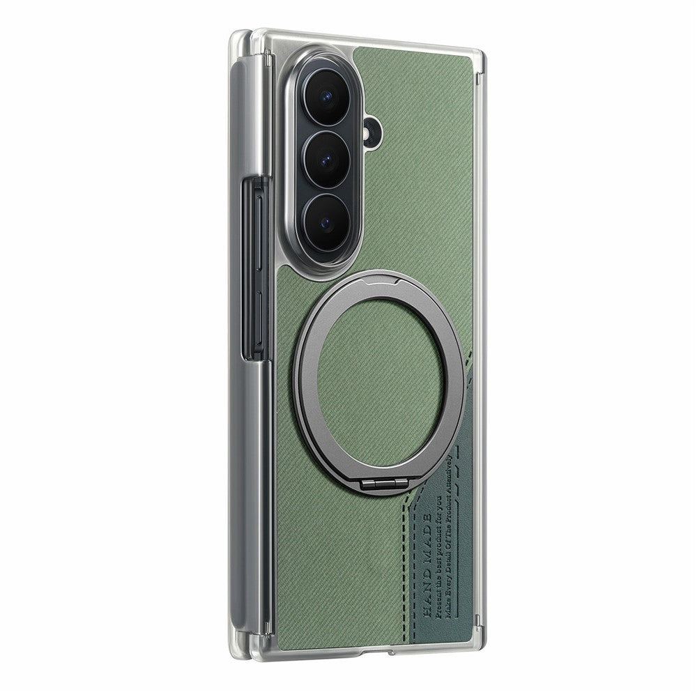 Til Samsung Galaxy Z TriFold 5G Magnetisk Telefoncover Dual Axis Stoftekstur Lædercover med 360° Roterende Ring Kickstand