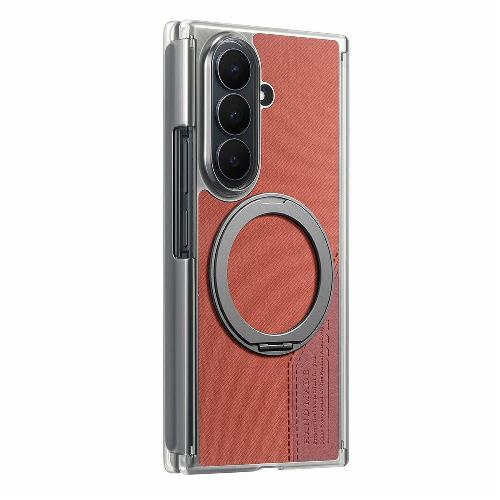 Til Samsung Galaxy Z TriFold 5G Magnetisk Telefoncover Dual Axis Stoftekstur Lædercover med 360° Roterende Ring Kickstand