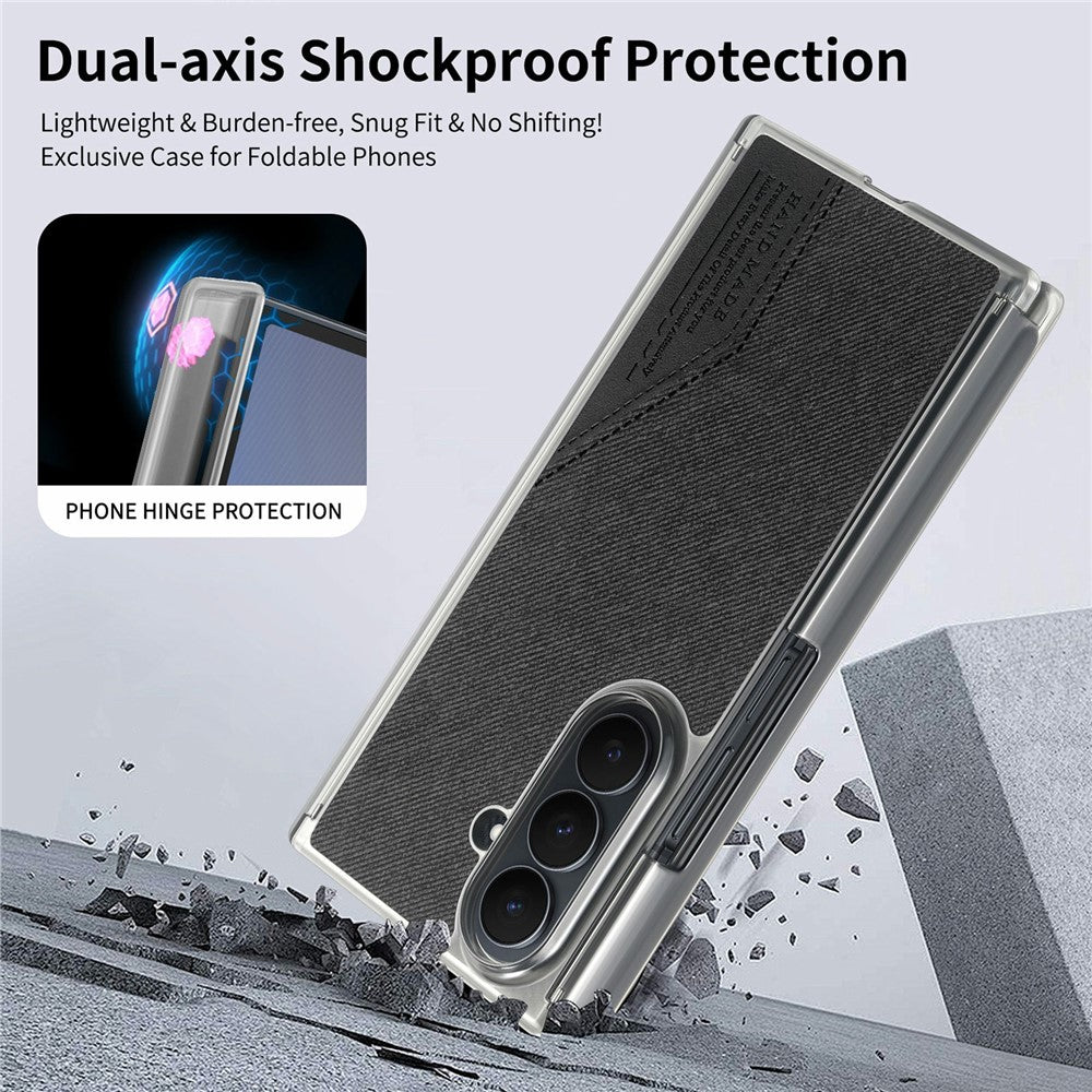 Til Samsung Galaxy Z TriFold 5G Magnetisk Telefoncover Splejsningsstof Tekstur Lædercover Dobbelt Midterakse Beskyttelse