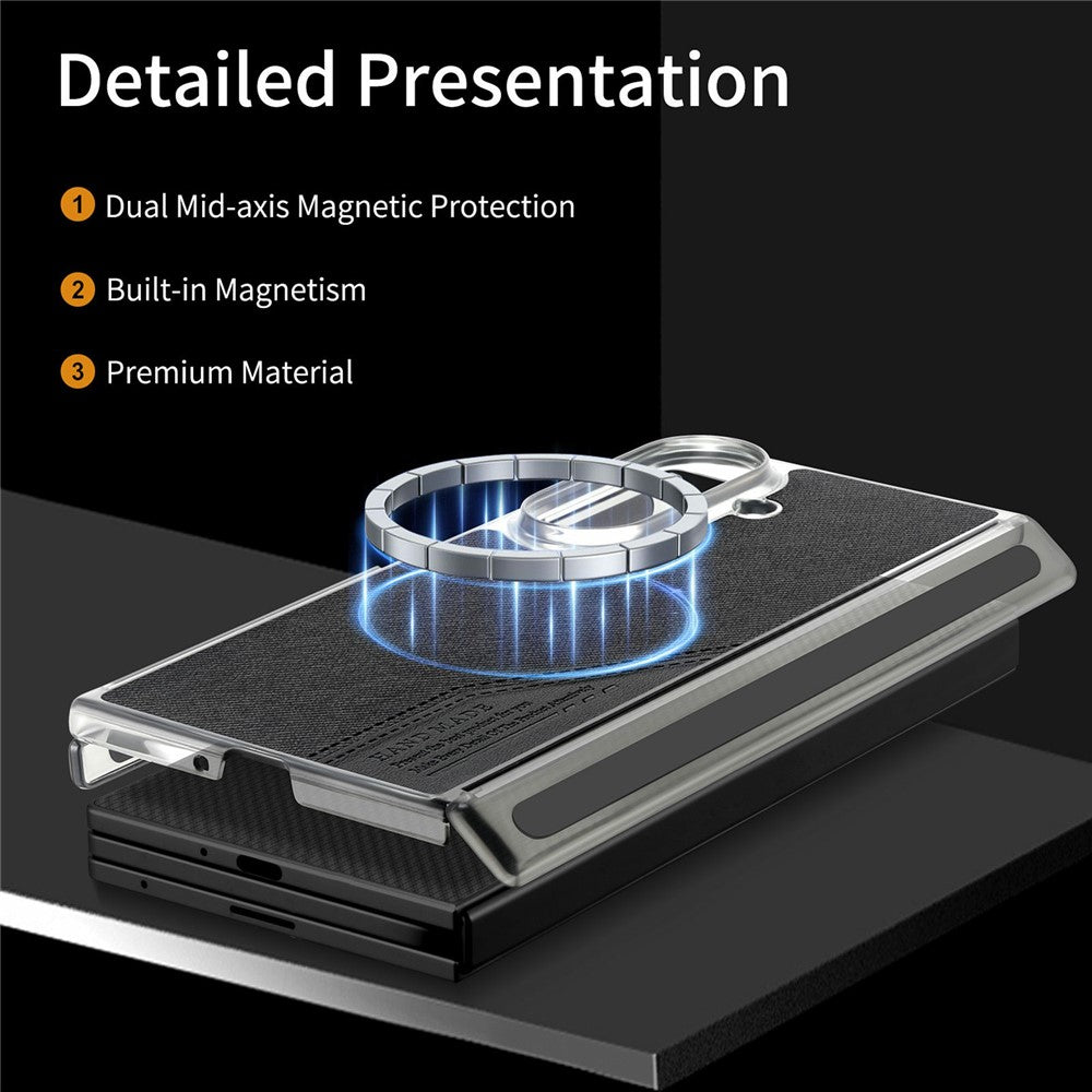 Til Samsung Galaxy Z TriFold 5G Magnetisk Telefoncover Splejsningsstof Tekstur Lædercover Dobbelt Midterakse Beskyttelse