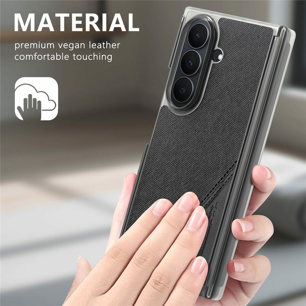 Til Samsung Galaxy Z TriFold 5G Magnetisk Telefoncover Splejsningsstof Tekstur Lædercover Dobbelt Midterakse Beskyttelse