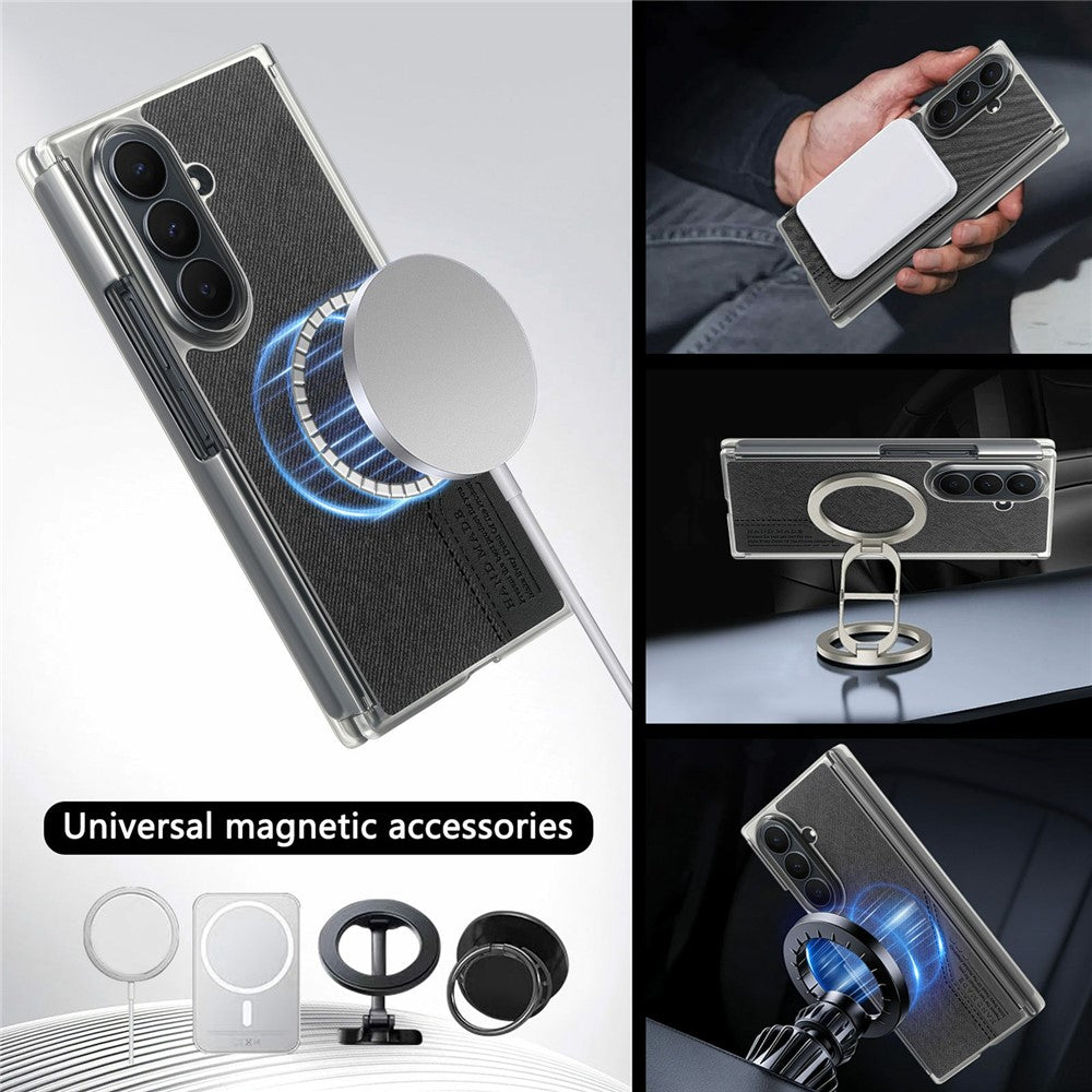 Til Samsung Galaxy Z TriFold 5G Magnetisk Telefoncover Splejsningsstof Tekstur Lædercover Dobbelt Midterakse Beskyttelse