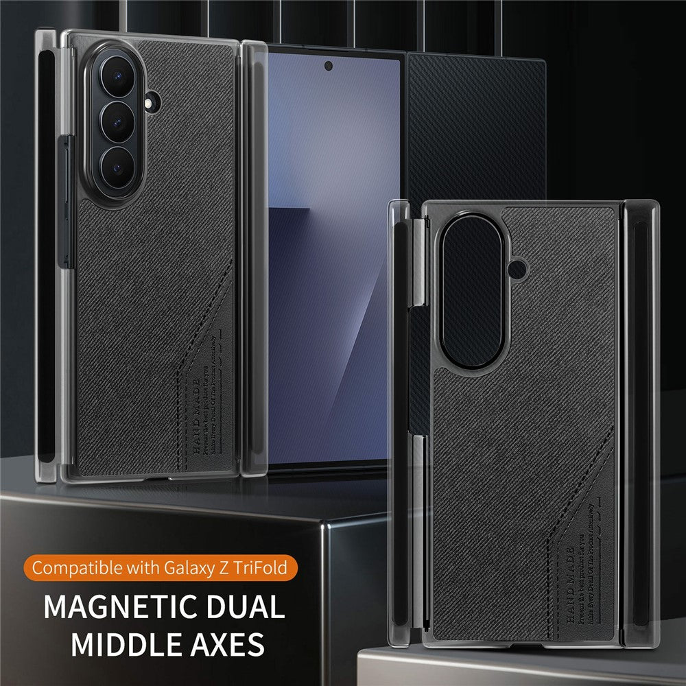 Til Samsung Galaxy Z TriFold 5G Magnetisk Telefoncover Splejsningsstof Tekstur Lædercover Dobbelt Midterakse Beskyttelse