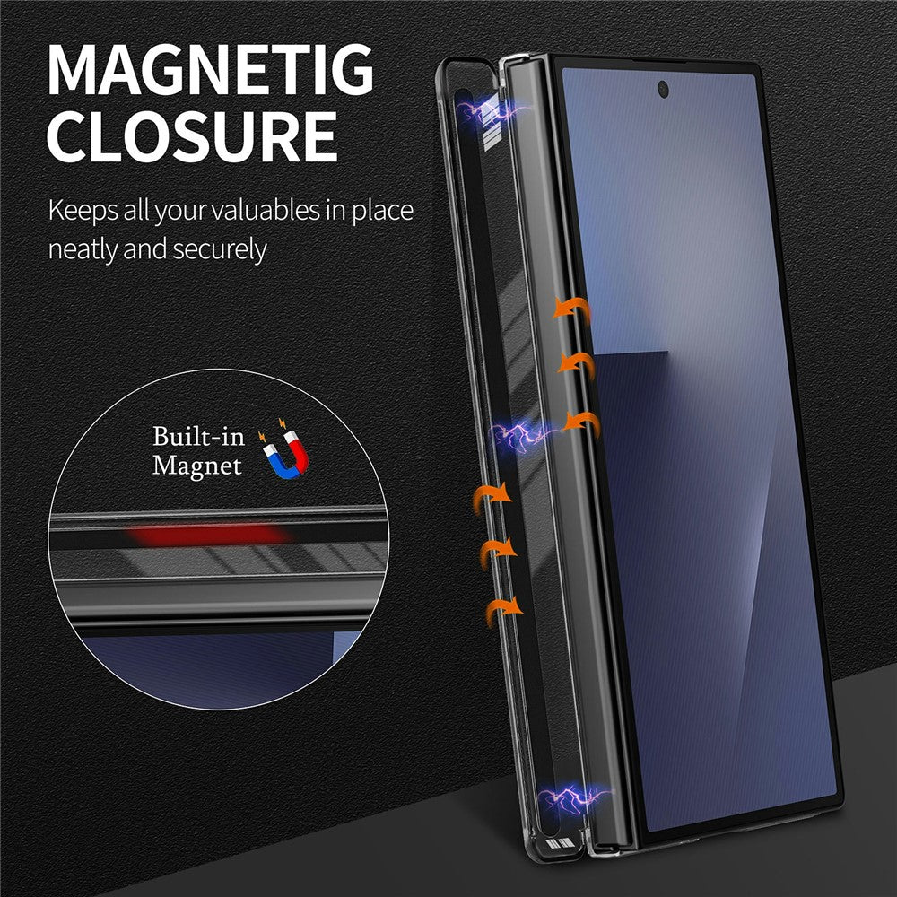 Til Samsung Galaxy Z TriFold 5G Magnetisk Telefoncover Splejsningsstof Tekstur Lædercover Dobbelt Midterakse Beskyttelse