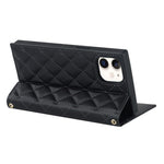 Anti-drop Phone Cover For iPhone 12 Pro 6.1 inch / 12 6.1 inch, Rhombus Imprinted Phone Case PU Leather Zipper Pocket Wallet Stand with Shoulder Strap