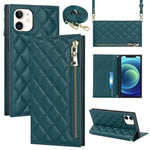 Anti-drop Phone Cover For iPhone 12 Pro 6.1 inch / 12 6.1 inch, Rhombus Imprinted Phone Case PU Leather Zipper Pocket Wallet Stand with Shoulder Strap