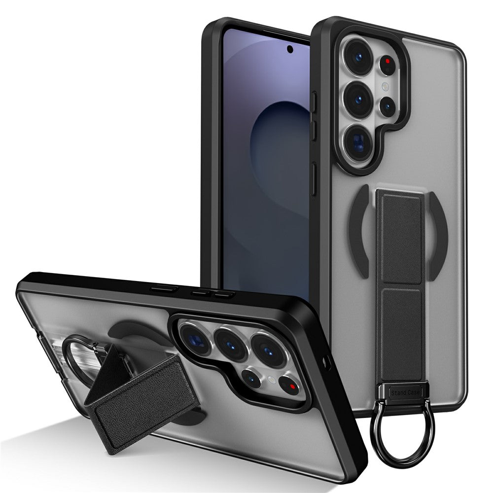 Magnetisk etui til Samsung Galaxy S26 Ultra med sammenklappelig støttefod/ringholder, TPU + PC-mobilcover