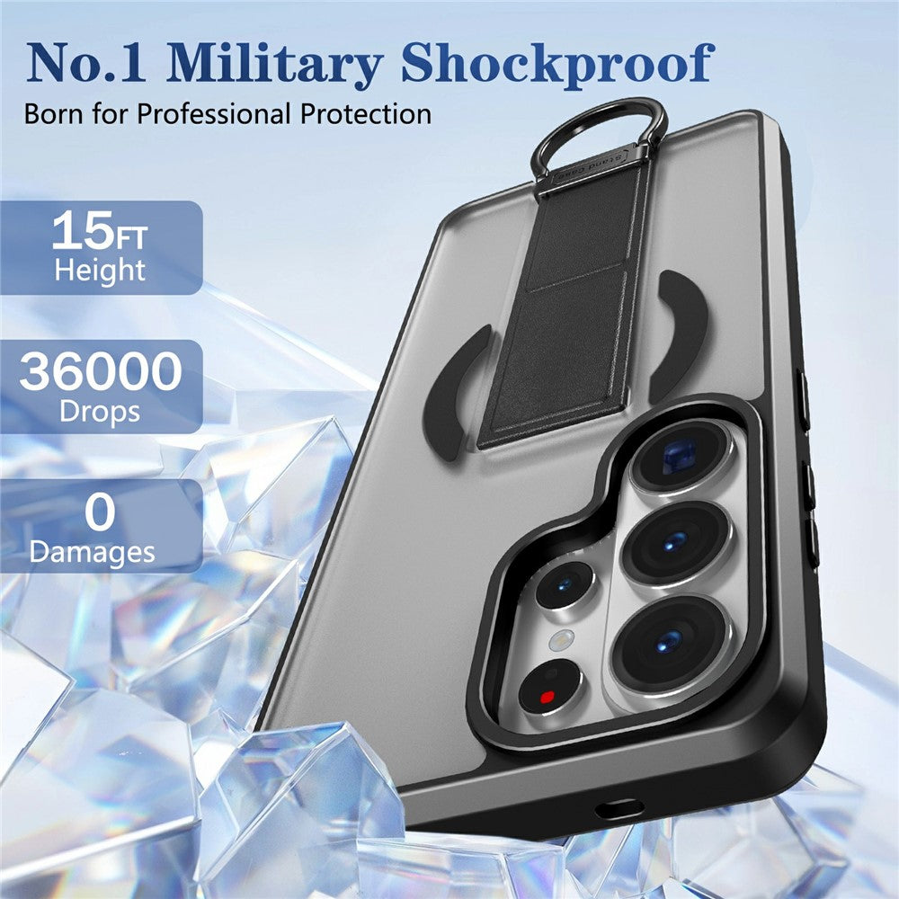 Magnetisk etui til Samsung Galaxy S26 Ultra med sammenklappelig støttefod/ringholder, TPU + PC-mobilcover