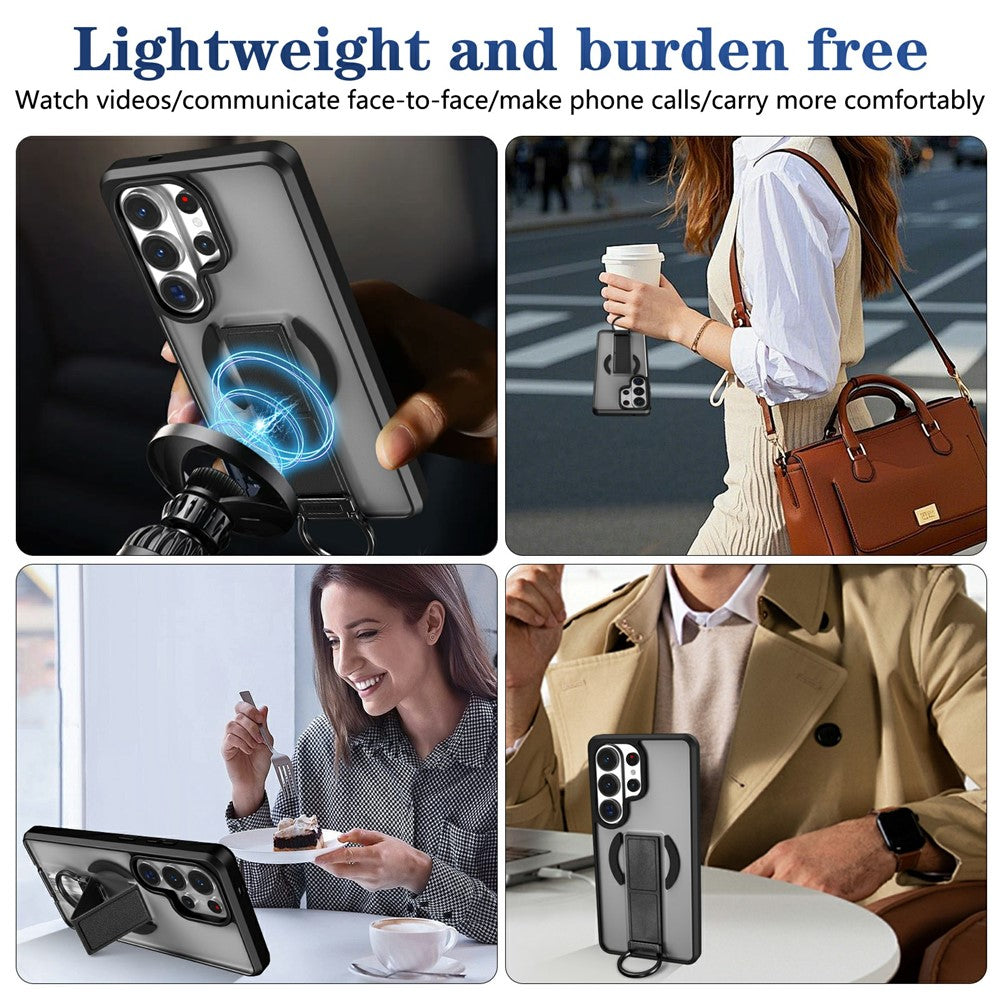 Magnetisk etui til Samsung Galaxy S26 Ultra med sammenklappelig støttefod/ringholder, TPU + PC-mobilcover