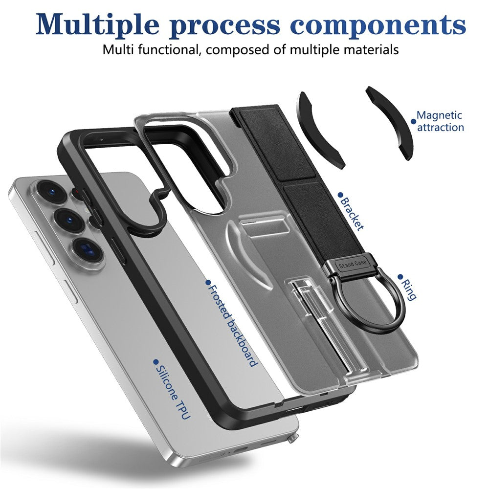 Magnetisk etui til Samsung Galaxy S26 Ultra med sammenklappelig støttefod/ringholder, TPU + PC-mobilcover