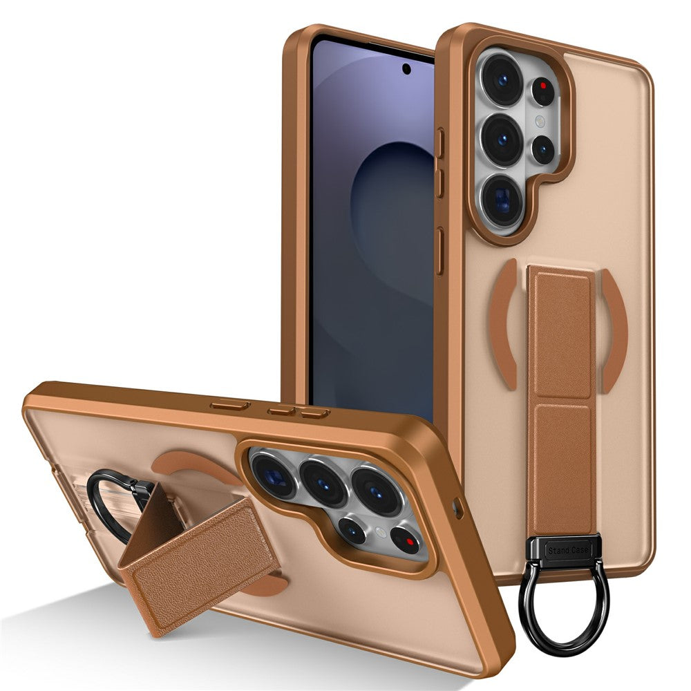 Magnetisk etui til Samsung Galaxy S26 Ultra med sammenklappelig støttefod/ringholder, TPU + PC-mobilcover
