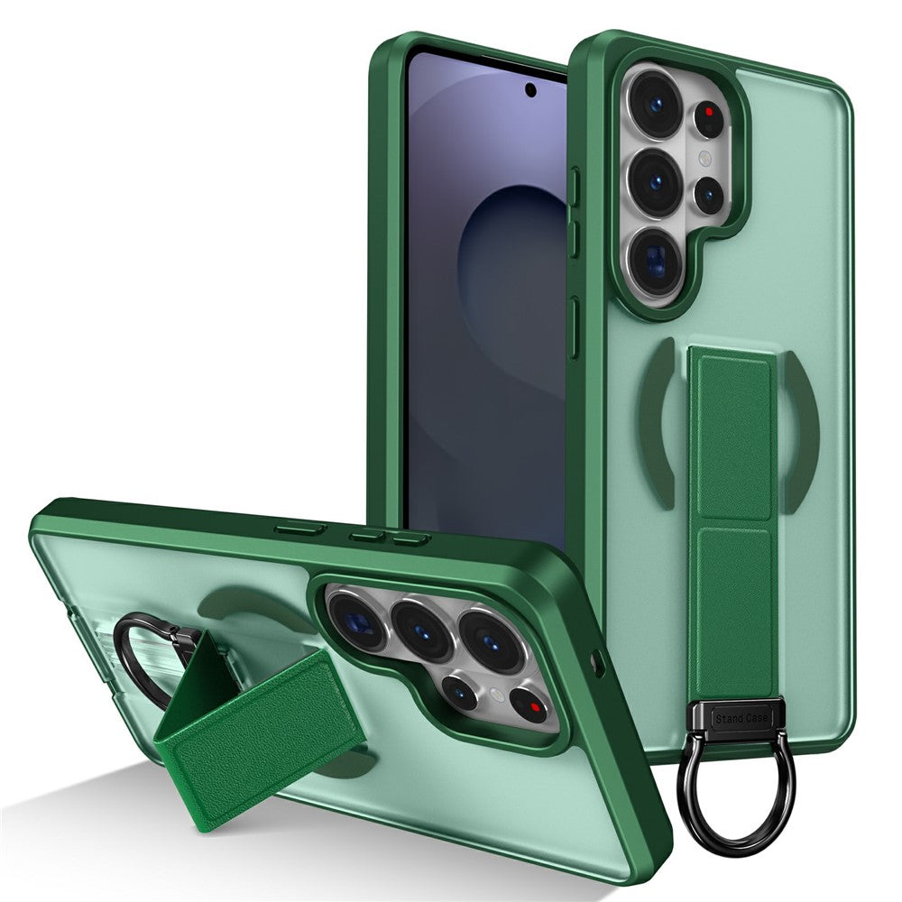 Magnetisk etui til Samsung Galaxy S26 Ultra med sammenklappelig støttefod/ringholder, TPU + PC-mobilcover