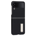 Til Samsung Galaxy Z Flip4 5G Sammenfoldelig Telefoncover Litchi Tekstur Ægte Læderbelagt PC Cover med Støttefod