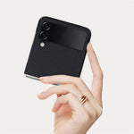Til Samsung Galaxy Z Flip4 5G Sammenfoldelig Telefoncover Litchi Tekstur Ægte Læderbelagt PC Cover med Støttefod