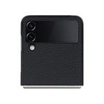 Til Samsung Galaxy Z Flip4 5G Sammenfoldelig Telefoncover Litchi Tekstur Ægte Læderbelagt PC Cover med Støttefod