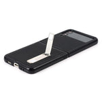Til Samsung Galaxy Z Flip4 5G Sammenfoldelig Telefoncover Litchi Tekstur Ægte Læderbelagt PC Cover med Støttefod