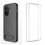 WANLONFENG Magnetiskt skal för OnePlus Ace 5 Racing 5G / OnePlus Nord CE5 5G med 2 st. härdat glas QT1-serien Stativ Kolfiberstruktur PC TPU mobilskal