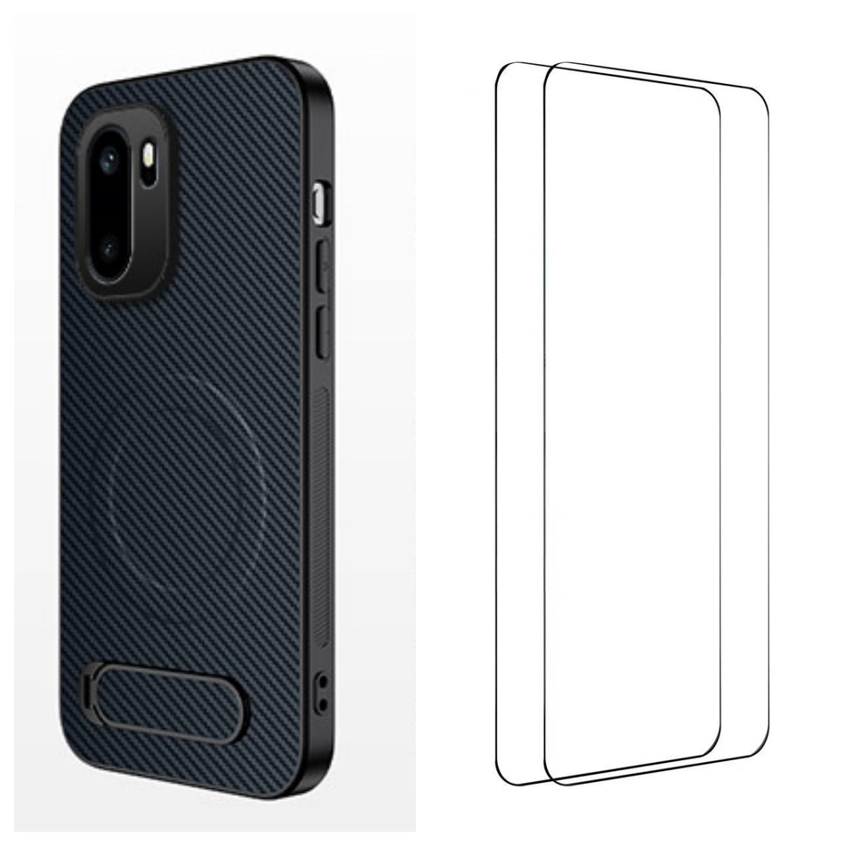 WANLONFENG Magnetiskt skal för OnePlus Ace 6 5G / OnePlus Ace 6T 5G / OnePlus 15R 5G med 2 st. härdat glas, QT1-serien, stativ, kolfiberstruktur, PC TPU, mobilskal