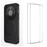 WANLONFENG Magnetiskt skal för Honor X70 5G / Honor X9d 5G / Honor Magic8 Lite 5G med 2 st. härdat glas QT1-seriens stativ Kolfiberstruktur PC TPU-mobilskal