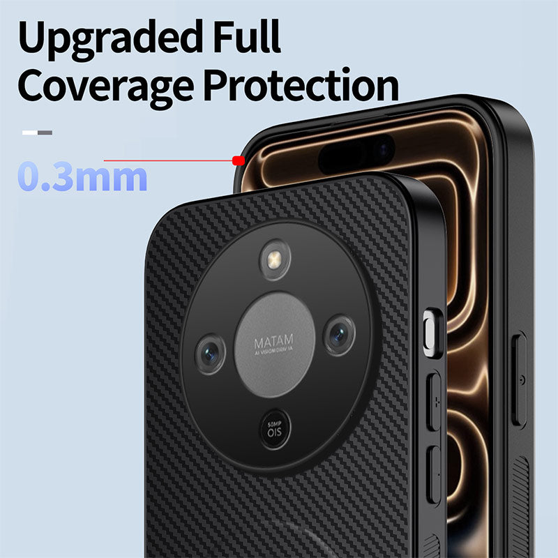 WANLONFENG Magnetiskt skal för Honor X70 5G / Honor X9d 5G / Honor Magic8 Lite 5G med 2 st. härdat glas QT1-seriens stativ Kolfiberstruktur PC TPU-mobilskal