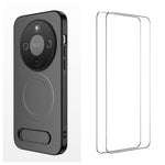 WANLONFENG Magnetiskt skal för Honor X70 5G / Honor X9d 5G / Honor Magic8 Lite 5G med 2 st. härdat glas QT1-seriens stativ Kolfiberstruktur PC TPU-mobilskal