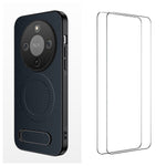 WANLONFENG Magnetiskt skal för Honor X70 5G / Honor X9d 5G / Honor Magic8 Lite 5G med 2 st. härdat glas QT1-seriens stativ Kolfiberstruktur PC TPU-mobilskal