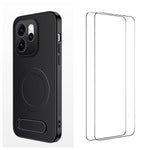 WANLONFENG magnetisk cover til Oppo Reno15 F 5G med 2 stk. hærdet glas, QT1-serien, stativ, kolfibertekstureret PC TPU-cover til mobil