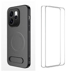 WANLONFENG magnetisk cover til Oppo Reno15 F 5G med 2 stk. hærdet glas, QT1-serien, stativ, kolfibertekstureret PC TPU-cover til mobil