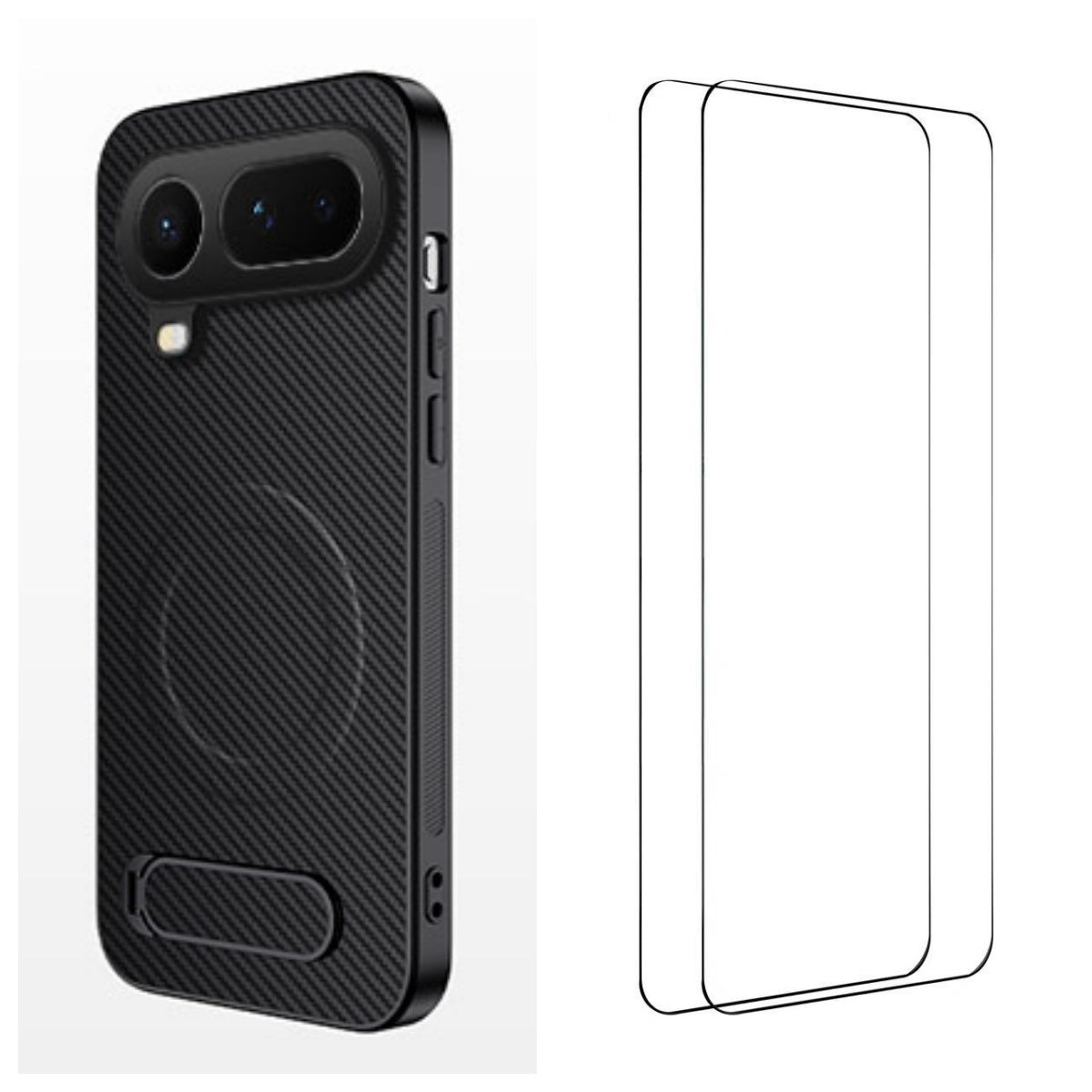 WANLONFENG For Honor Magic8 Pro Air 5G Magnetic Case with 2Pcs Tempered Glass Films  QT1 Series Kickstand Carbon Fiber Texture PC TPU Phone Cover