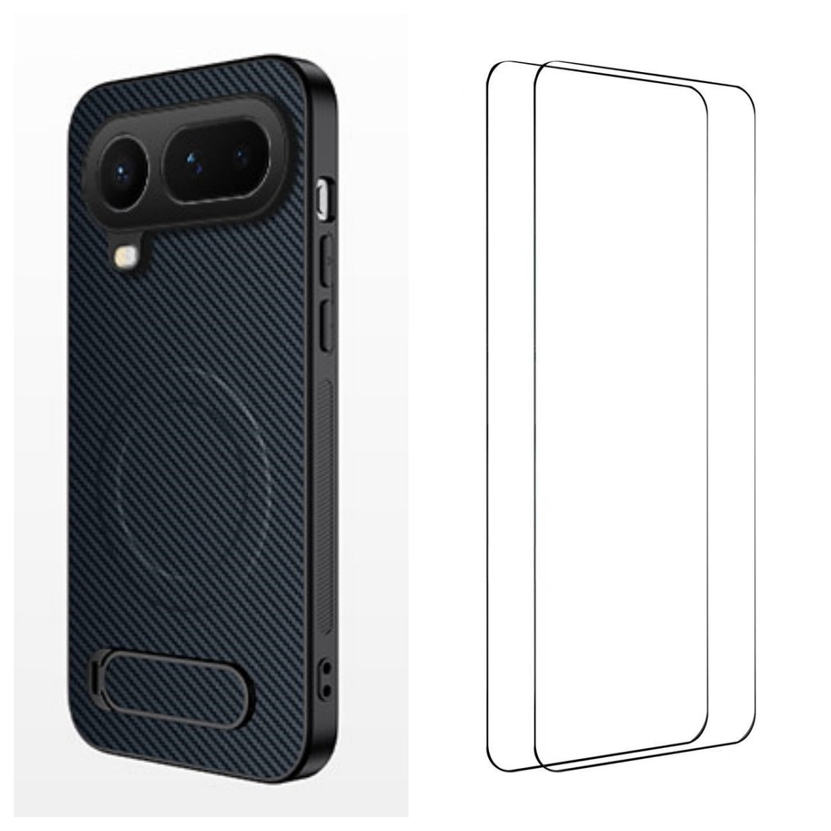 WANLONFENG For Honor Magic8 Pro Air 5G Magnetic Case with 2Pcs Tempered Glass Films  QT1 Series Kickstand Carbon Fiber Texture PC TPU Phone Cover