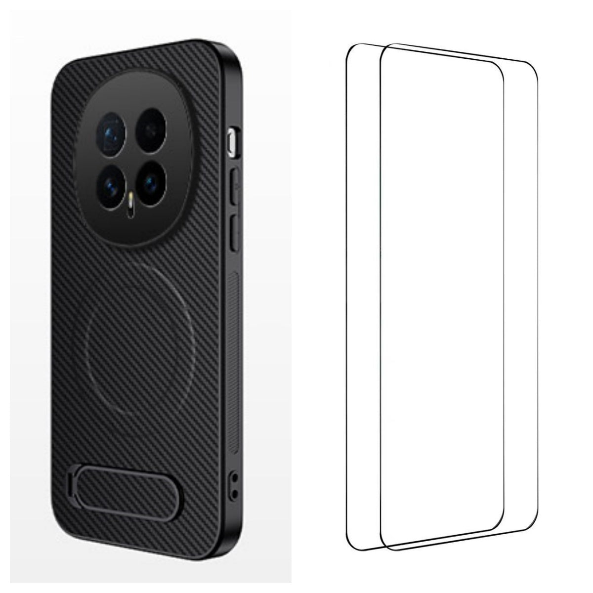 WANLONFENG magnetisk cover til Honor Magic8 5G med 2 stk. hærdet glas, QT1-seriens stativ, kulfiberstruktur, PC-TPU-mobilcover