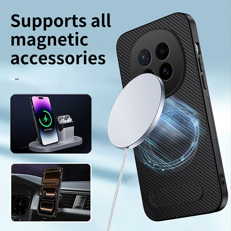 WANLONFENG magnetisk cover til Honor Magic8 5G med 2 stk. hærdet glas, QT1-seriens stativ, kulfiberstruktur, PC-TPU-mobilcover