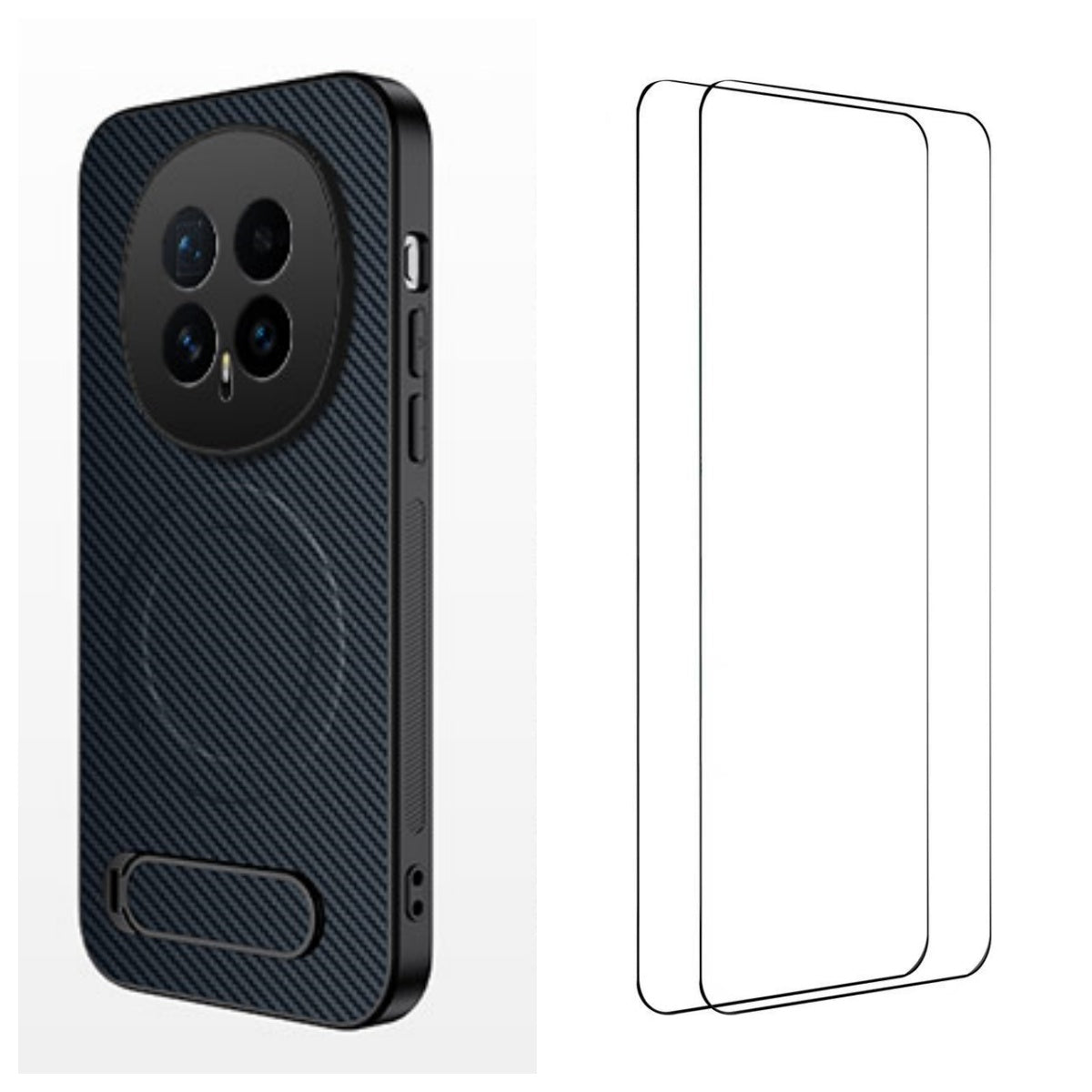 WANLONFENG magnetisk cover til Honor Magic8 5G med 2 stk. hærdet glas, QT1-seriens stativ, kulfiberstruktur, PC-TPU-mobilcover