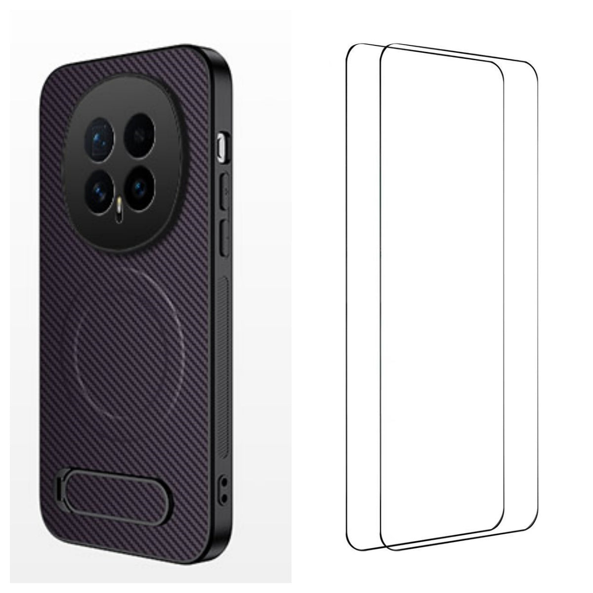 WANLONFENG magnetisk cover til Honor Magic8 5G med 2 stk. hærdet glas, QT1-seriens stativ, kulfiberstruktur, PC-TPU-mobilcover