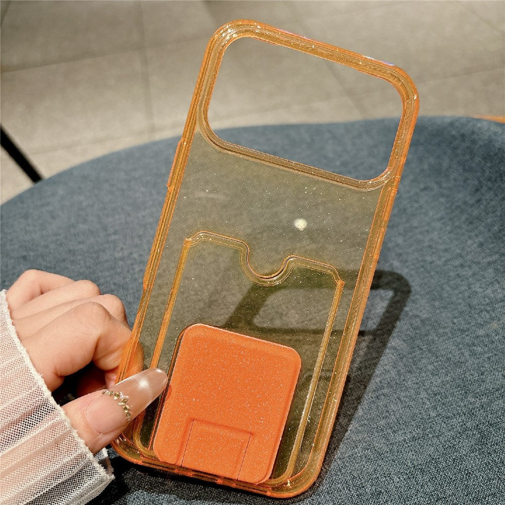 Glittrigt mobilskal för iPhone 17 Pro Max, 2,0 mm stötsäkert TPU-skal med korthållare, stöd