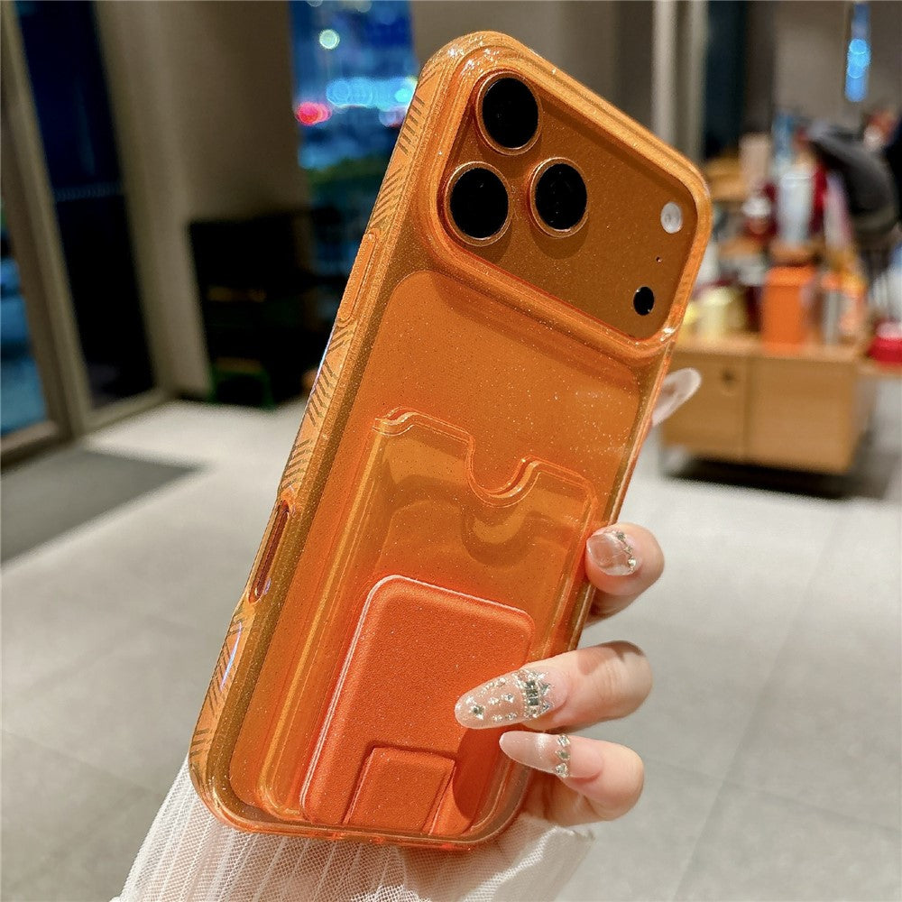 Glittrigt mobilskal för iPhone 17 Pro Max, 2,0 mm stötsäkert TPU-skal med korthållare, stöd