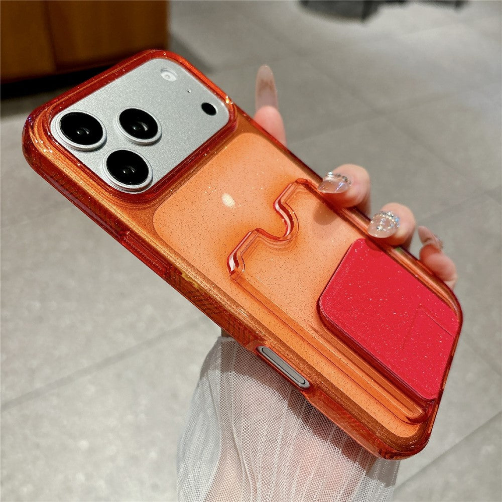 Glittrigt mobilskal för iPhone 17 Pro Max, 2,0 mm stötsäkert TPU-skal med korthållare, stöd