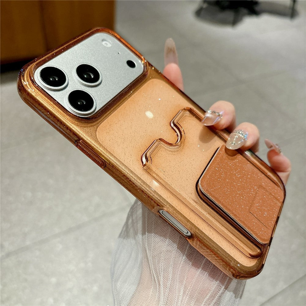 Til iPhone 17 Pro Max Glitter Telefoncover 2,0 mm Stødsikkert TPU Telefoncover med Kortholder Kickstand