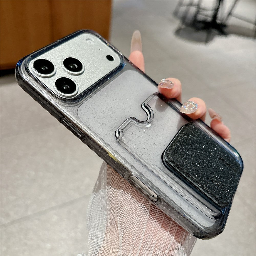 Glittrigt mobilskal för iPhone 17 Pro Max, 2,0 mm stötsäkert TPU-skal med korthållare, stöd