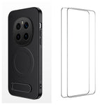 WANLONFENG For Honor Magic7 Pro 5G Magnetic Case with 2Pcs Tempered Glass Films  QT1 Series Kickstand Carbon Fiber Texture PC TPU Phone Cover