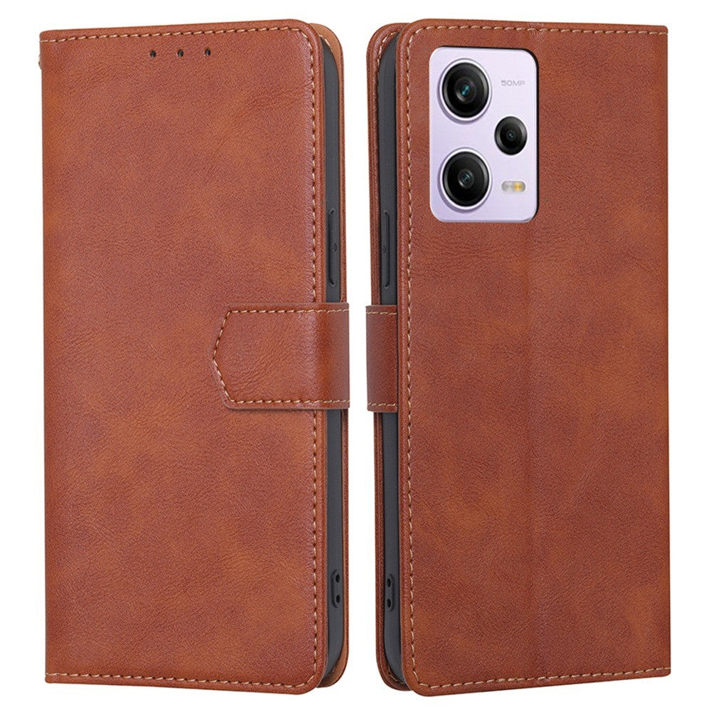 Pungcover med stativ til Xiaomi Redmi Note 12 Pro 5G / Note 12 Pro Speed 5G / Poco X5 Pro 5G, støddæmpende PU-kohudslæder + TPU, RFID-blokerende magnetlukning, beskyttende cover